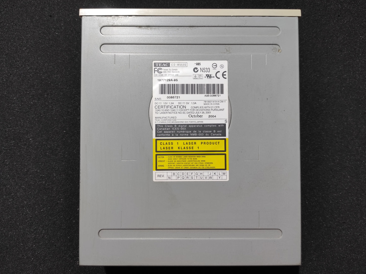 TEAC CD-W552G-A95 IDE 5.25’’ Internal Vintage Retro Beige CD-RW Drive 1977129A-95