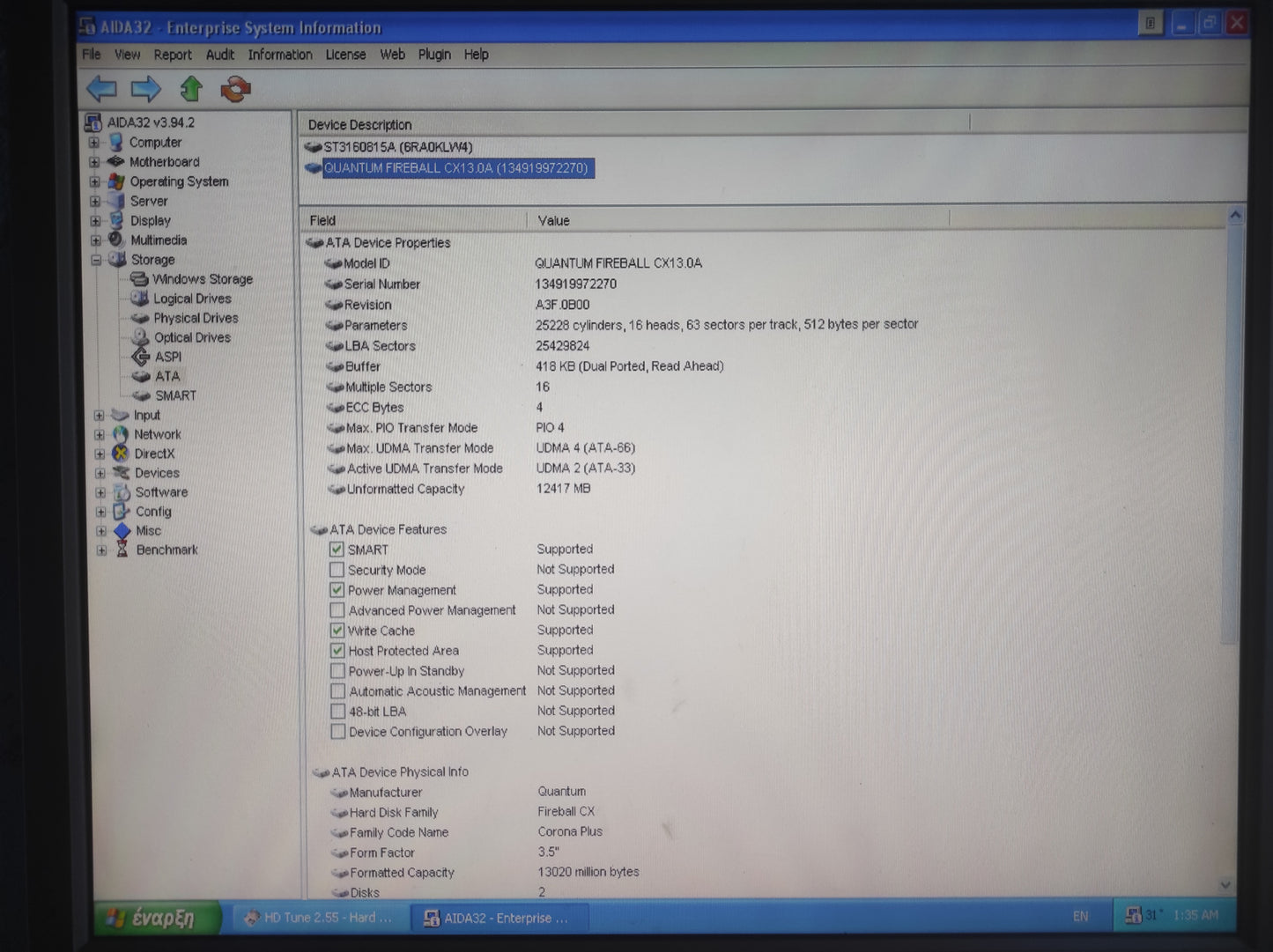 Quantum Fireball CX CX13A011 13GB 512KB 5400RPM IDE 3.5’’ Hard Disk Drive HDD