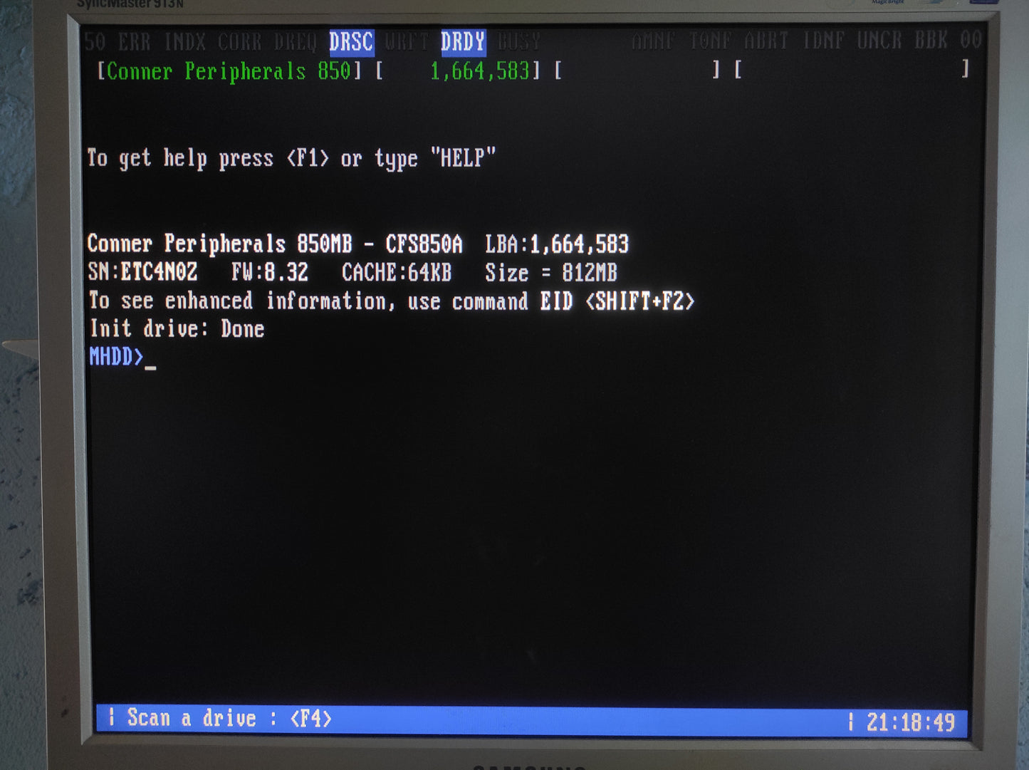 Conner CFS850A 850MB 3600RPM IDE 3.5’’ Vintage Retro Hard Drive HDD ETC4NOZ