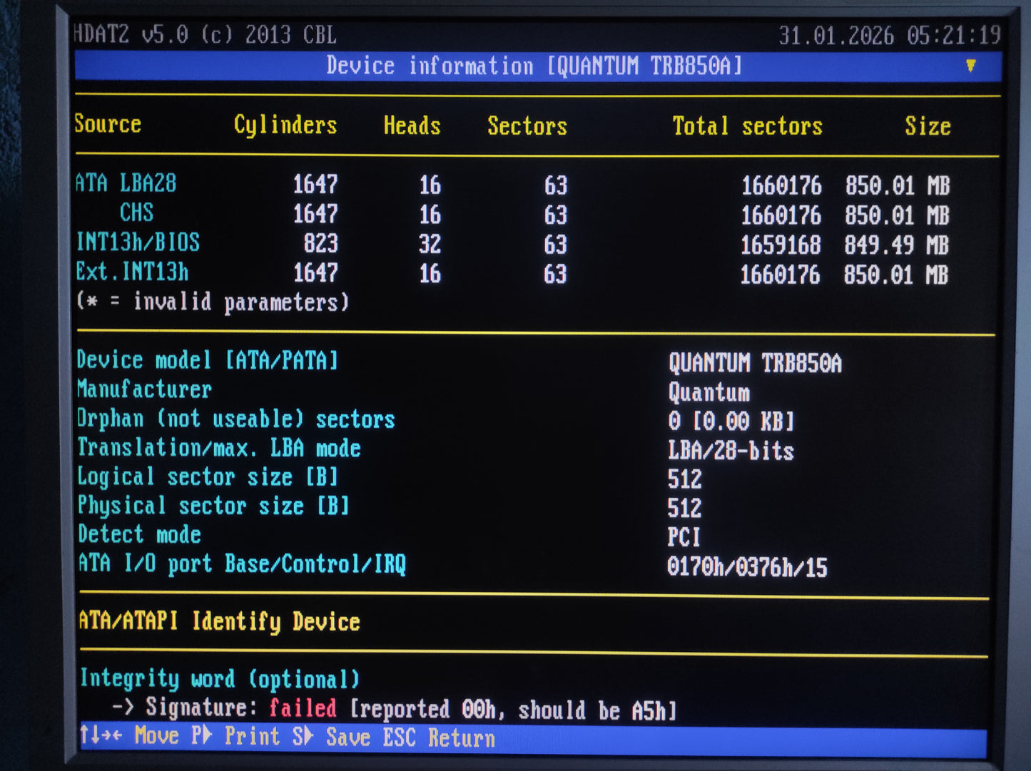 Quantum Trailblazer 840AT TR84A011 850MB 128KB 4500RPM IDE 3.5" Retro Hard Drive HDD