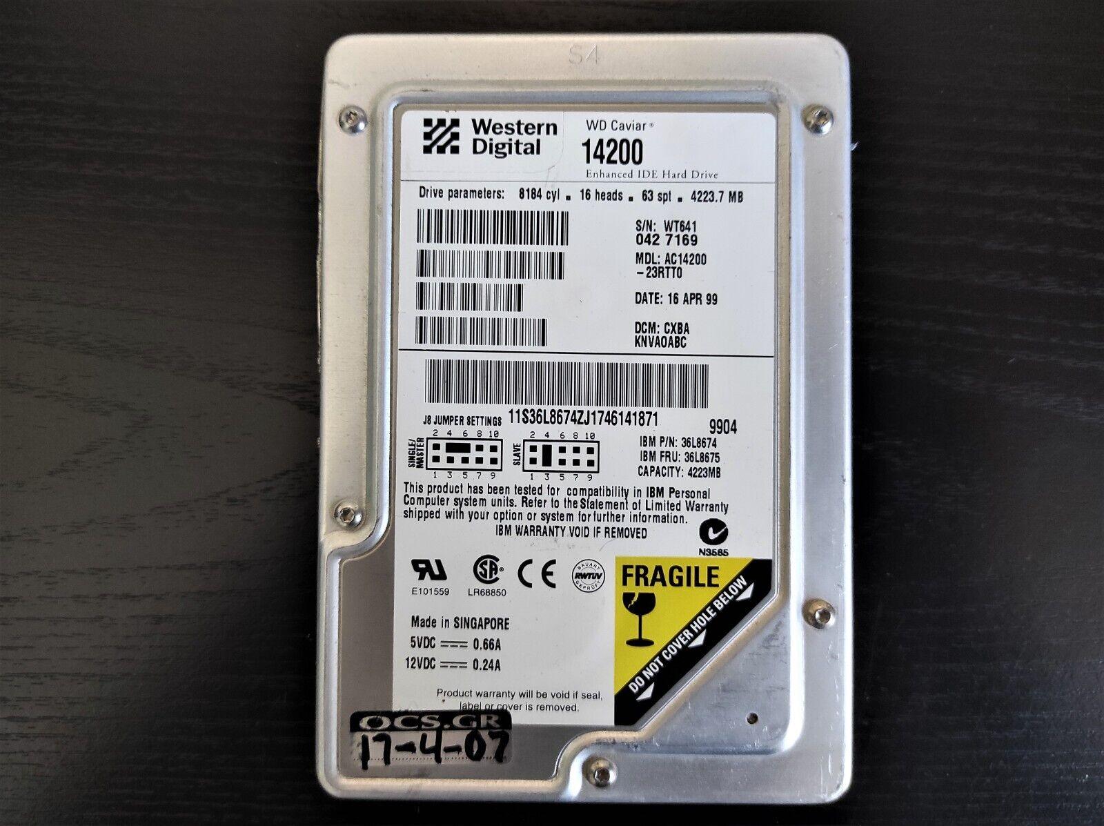 Western Digital 14200 4.2GB 512KB 5400RPM IDE Hard Drive HDD AC14200-23RTT0 - Retro PC Hardware & More