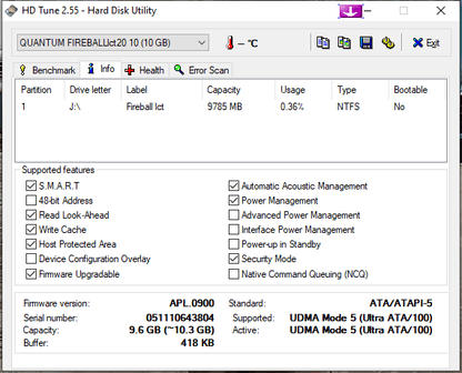 Quantum Fireball LCT 20 Internal Hard Drive 10.2GB 4500RPM IDE 3.5" HDD LD10A011 - Retro PC Hardware & More