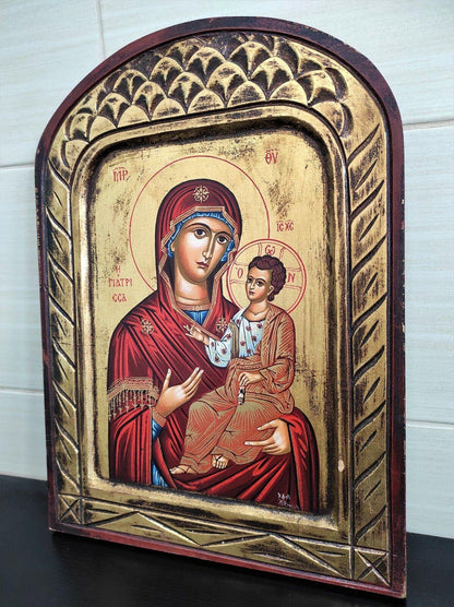 Traditional Hand Painted Art Byzantine Orthodox Icon Virgin Mary Giatrissa - Retro PC Hardware & More