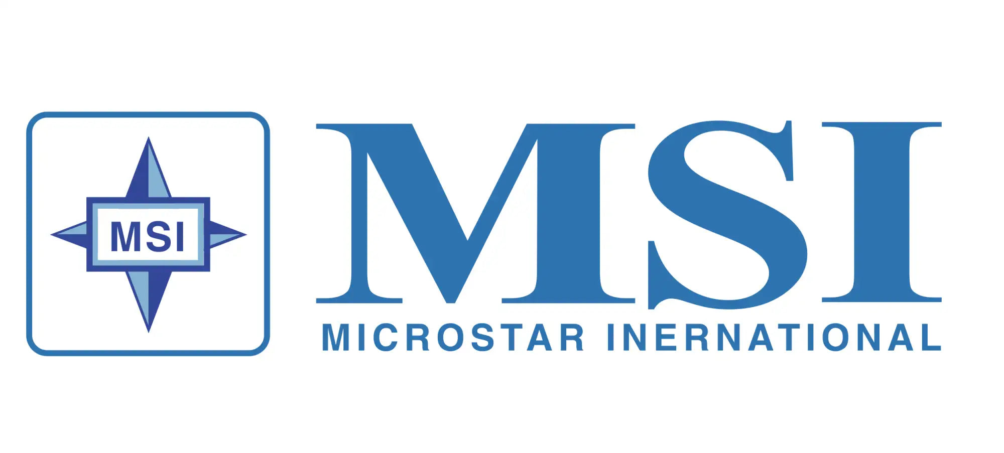 Blue msi microstar international logo featuring a stylized compass rose emblem within a square border.