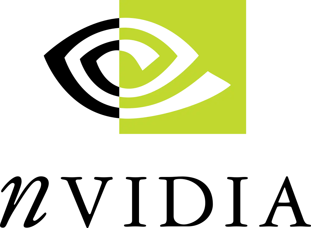Nvidia logo with a stylized black eye design on a bright lime green background.