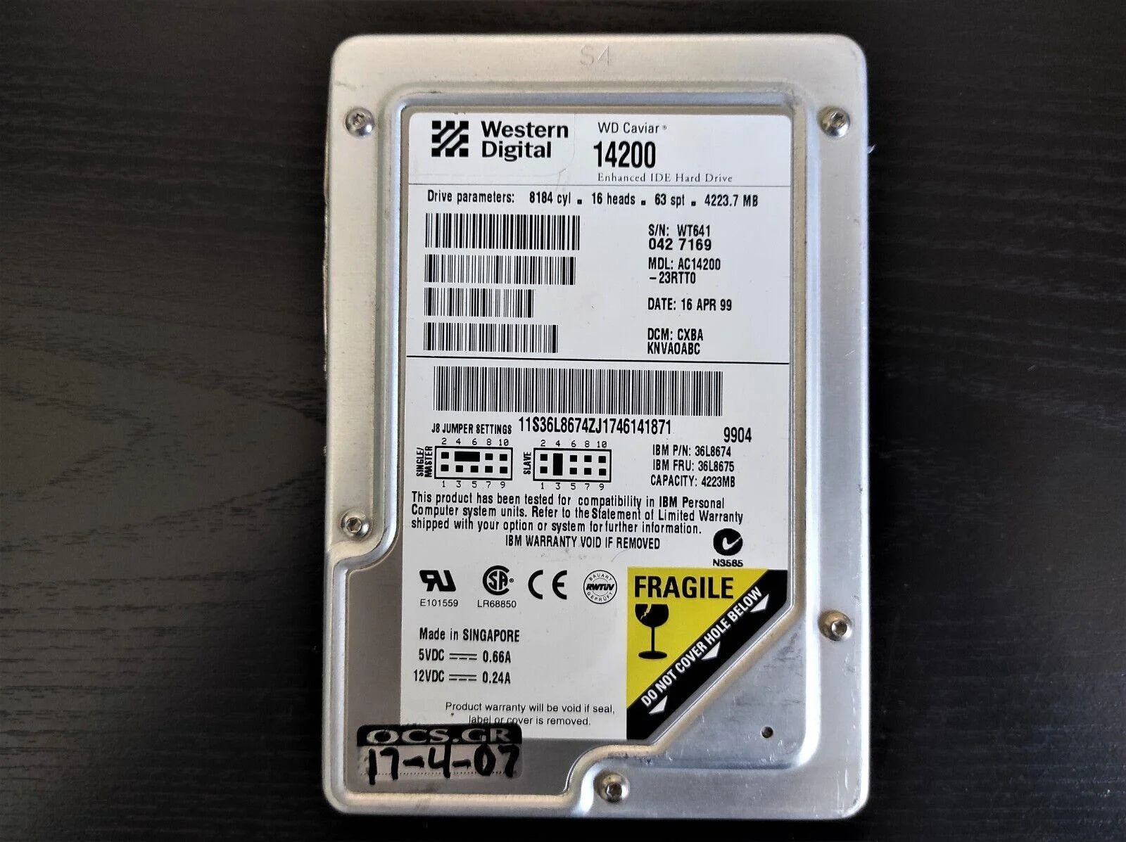 Western Digital 14200 4.2GB 512KB 5400RPM IDE Hard Drive HDD AC14200 ...